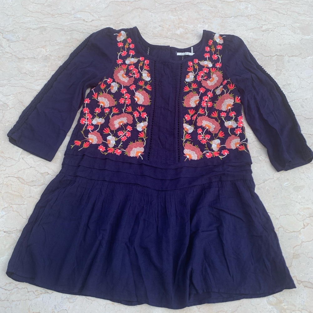 Anthropologie Floret Luana tunic top size 0 EUC boho hippie embroidered